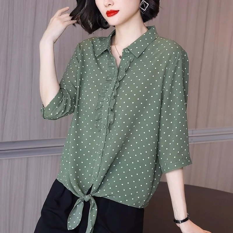 

Chiffon shirt blouse 2022 summer new top middle-aged mother 40 years old shirt summer seven-point sleeve foreign air blouse