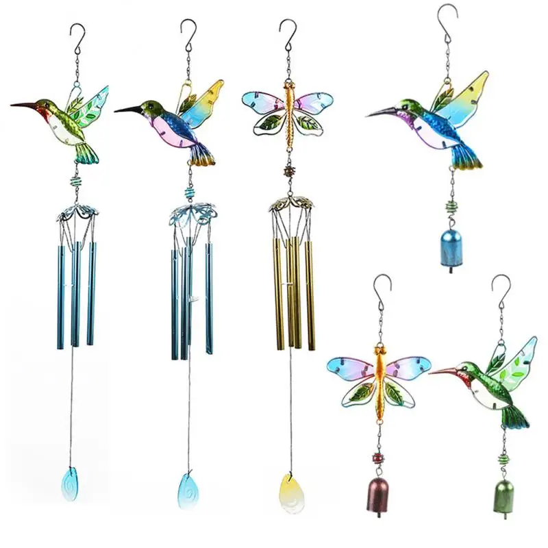 

Gardening Glass Crafts For Wall Window Door Hummingbird Wind Chimes Pendant Wrought Iron Hummingbird Wind Chimes High Quality