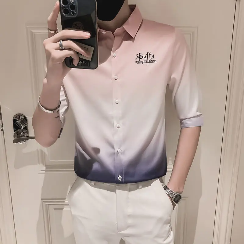 Мужская деловая рубашка с V-образным вырезом и коротким рукавом |