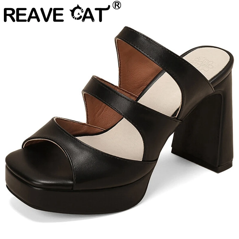 

REAVE CAT 2022 New Women Shoes Sandals Platform Peep Toe High Block Heels Slip-on Big Size 34-46 Solid Black Yellow Summer S3391