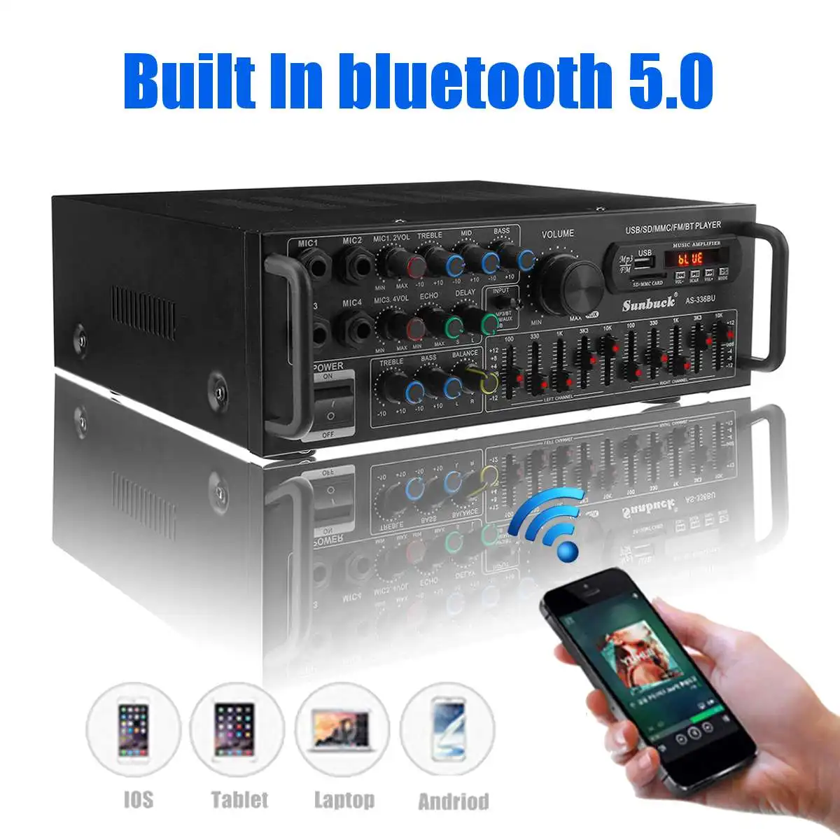 Популярный автомобильный стереоусилитель 5000 Вт bluetooth объемный звук USB SD AMP FM DVD AUX