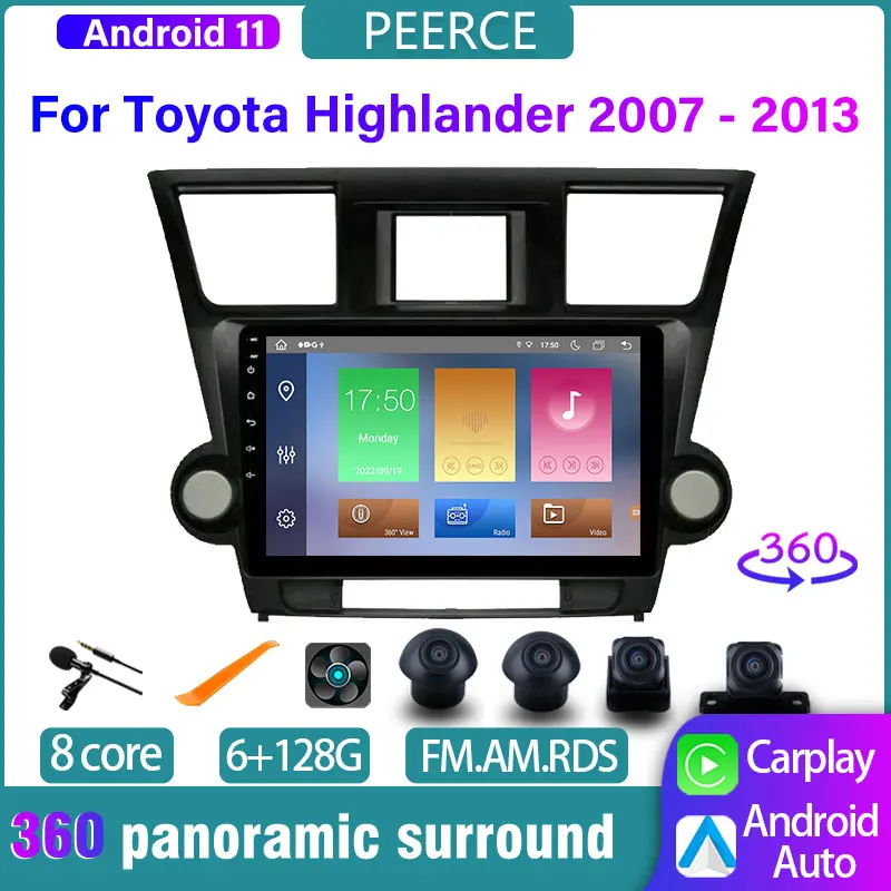 

Автомагнитола PEERCEFor Toyota Highlander 2007 -2013, мультимедийный видеоплеер, навигация, GPS, Wi-Fi, Carplay, Android, автомагнитола 2 DIN, DVD