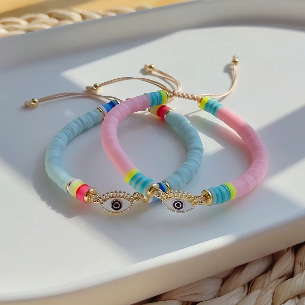 

Evil Eye Bracelet Polymer Clay Bracelets for Women 2023 New In Jewelry 6mm Vinyl Heishi Beads Ojo Turco Pulseras Wholesale