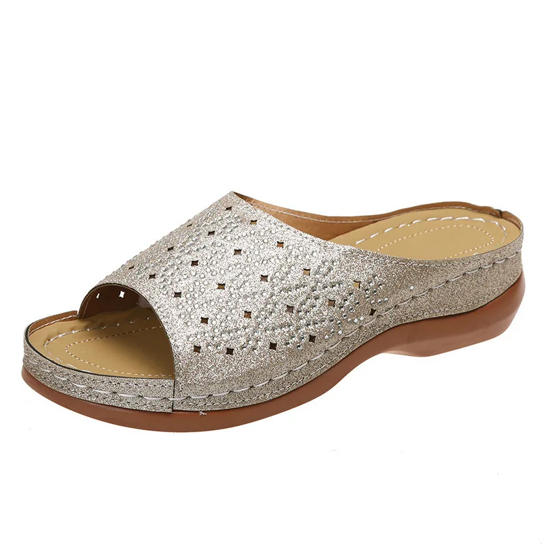 

Rimocy Gold Silver Rhinestone Platform Slippers Women 2022 Summer Open Toe Beach Sandals Woman Light Comfortable Casual Slides
