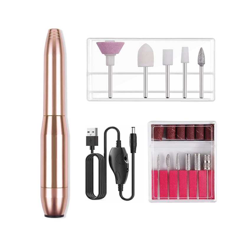 

USB Portable Electric Nail Machine Electric Nail Drill For Acrylic Nails Manicure Polishing Shape Tools with 11Pcs Drill