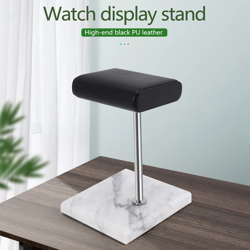 White Marble Watch Bracelet Display Stand Black PU Leather Jewelry Stand Watch Stand Silver Color Rod Placement Stand