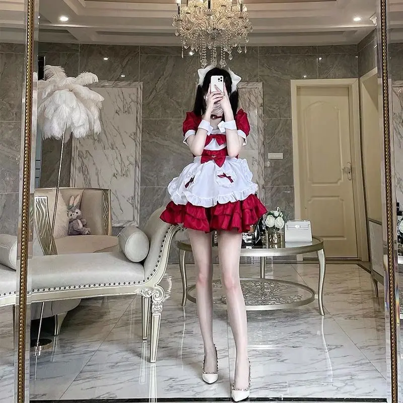 

Милая Красная сексуальная горничная костюм косплей двухмерная горничная униформа костюм косплей Лолита платье JK Рождественская форма