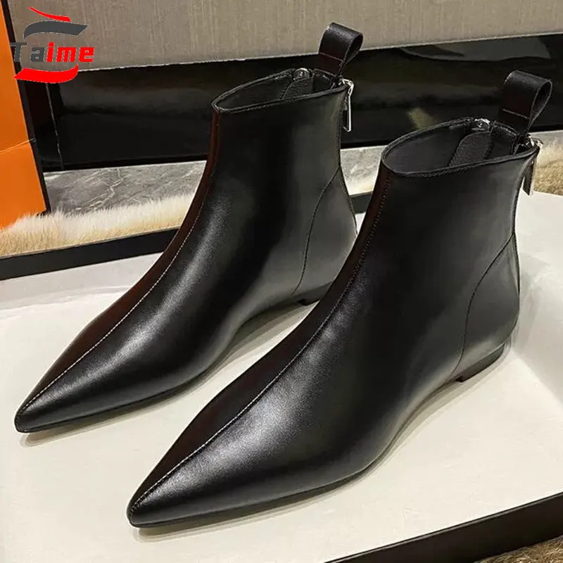 

Flats Zipper Design Boots Women Pointed Toe Ankle Boots British Woman Footwear Female Shoes Wedge Boots Bota Feminina Botines
