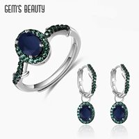 gems beauty 925 sterling silver jewelry sets diffusion sapphire ring for women adjustable open ring hoop earring with statement