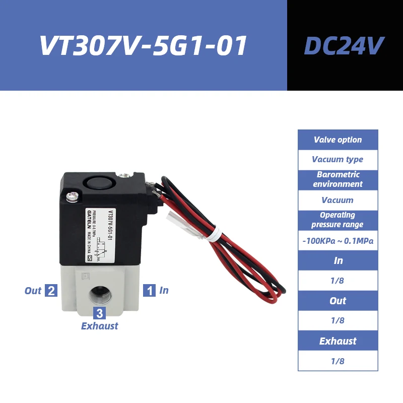 

3-портовый электромагнитный клапан серии VT307 с прямым управлением Poppet Type VT307-5G1-01 Вакуумный высокочастотный клапан VT307V-5G1-01