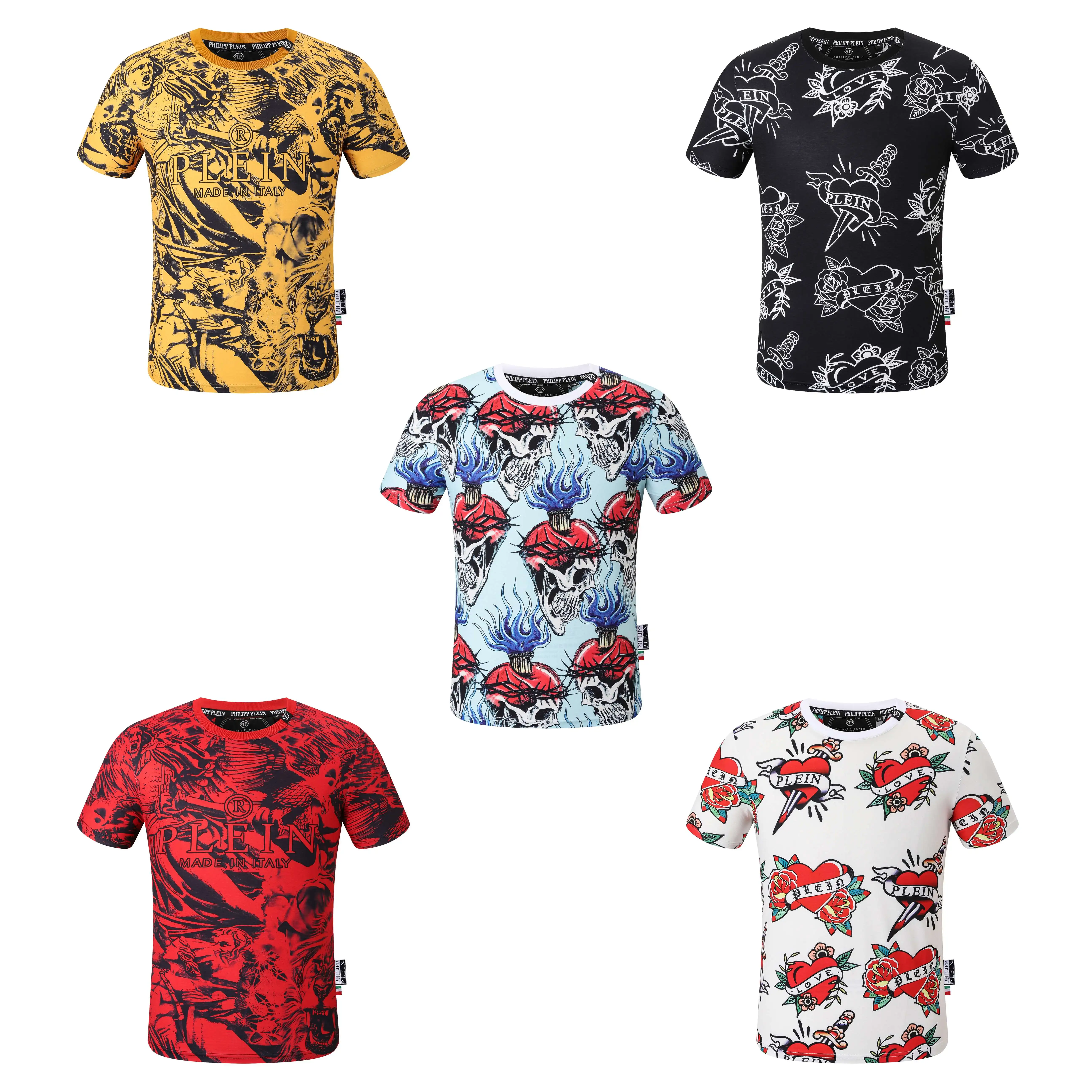 

New Men 3D T-Shirt Skull Pattern PHILIPPs Crew Neck Short Sleeve QP Top Hip Hop Street Pleins Sportswear Male T-Shirt Clothing