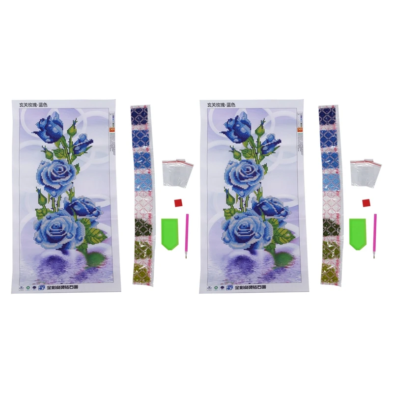 

2X Rose Flower 5D Diamond Embroidery Painting Needlework Cross Needle Kits(Blue)32X57CM