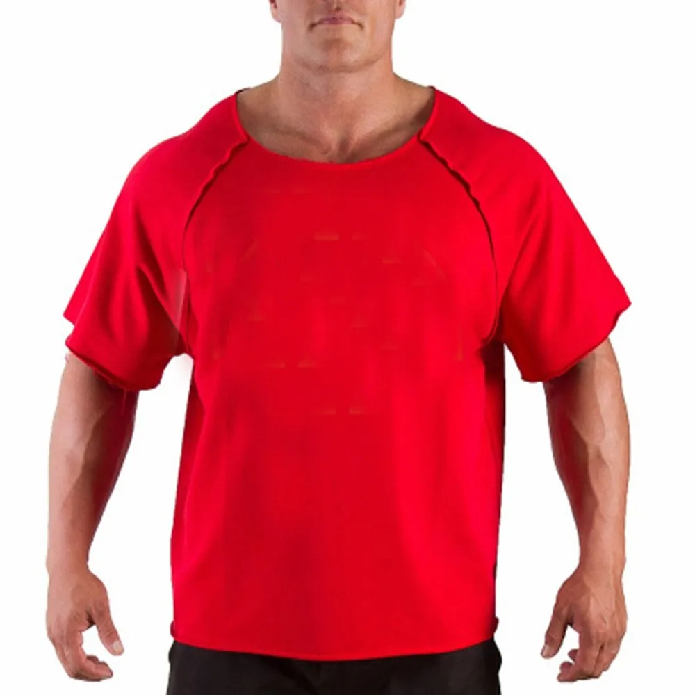 

Men's Cotton Casual T Shirts Fitness Men Bodybuilding Shirt Batwing Sleeve Rag Shirt Gym Wear Muscle Running T-shirt Round Neck