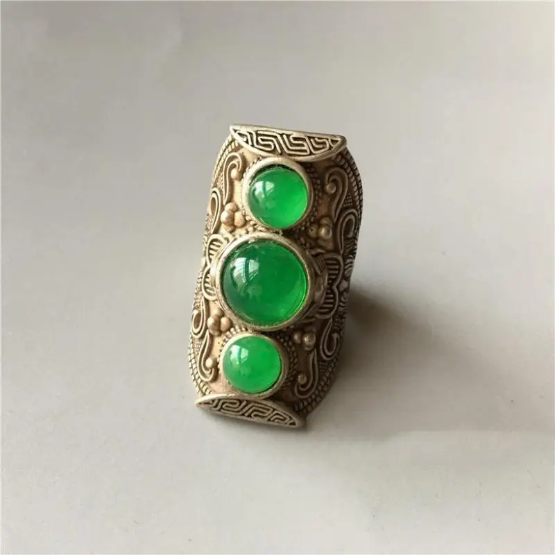 3 см Редкие Старые китайские Miao серебряные инкрустированные драгоценные камни