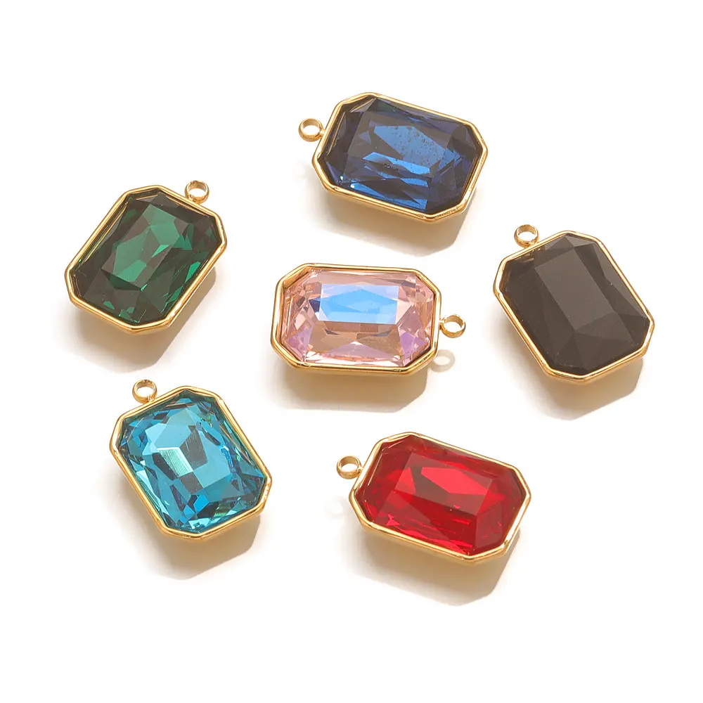 

5pcs 18k Gold Plated Stainless Steel Glass Stone Pendants For Earrings DIY Crystal Quartz Charms For Jewelry Making Findings