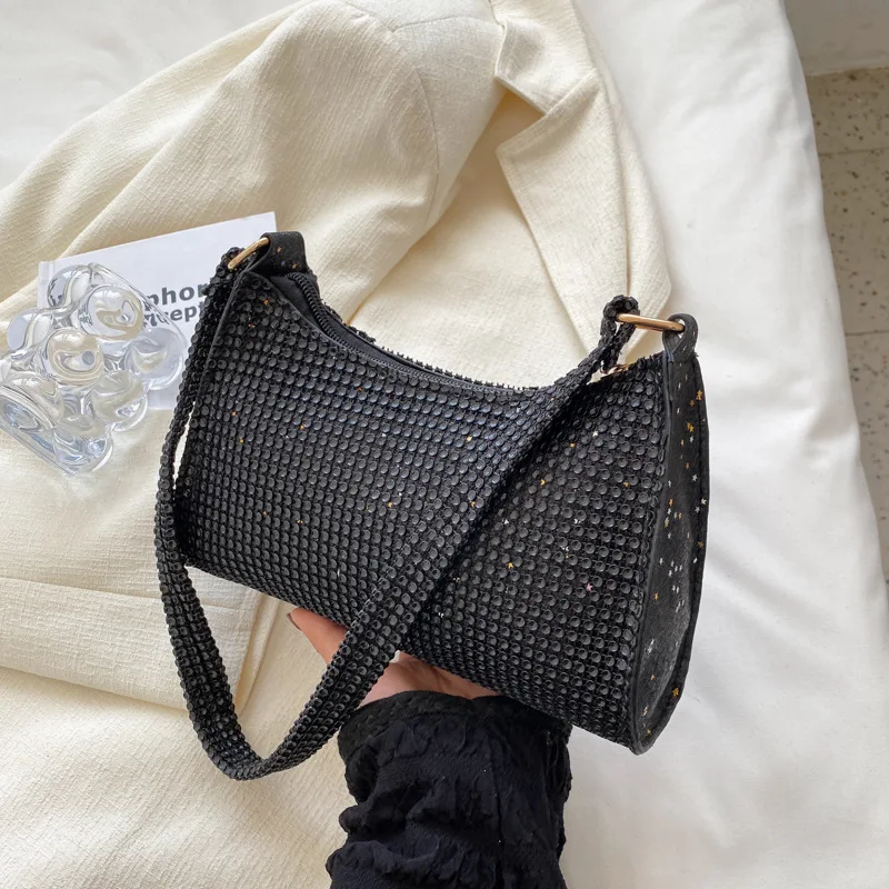 

This year's popular bright diamond small bag 2022 new bag female Joker baguette underarm bag niche design shoulder bag