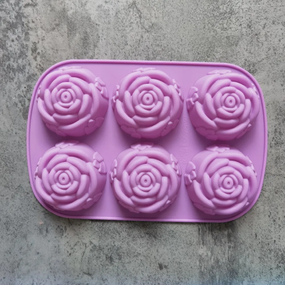 Silicone 6 Holes Flower Rose Cake Ice Cream Chocolate Mold Soap 3D Cupcake Bakeware Baking Dish Cake Pan Muffin Mould images - 6