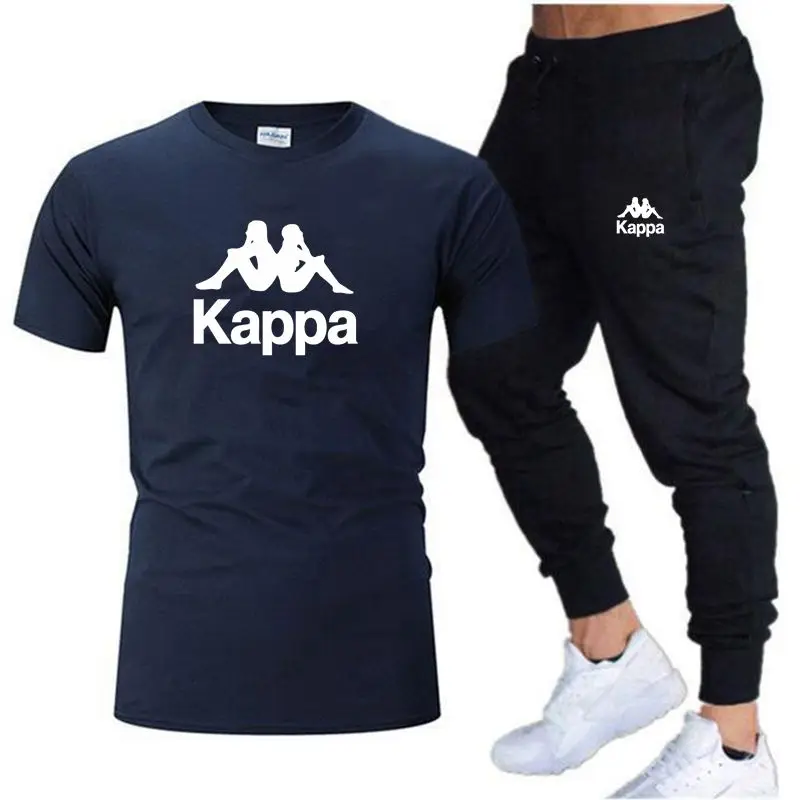 Kappa Fitness Jogging Suit Sportswear Printed Short-sleeved T-shirt+trousers Men's and Women's Sports Men's Summer Cotton Style