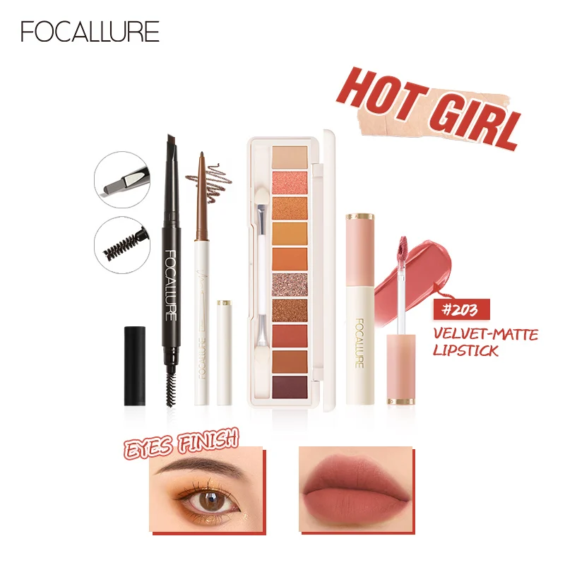 

FOCALLURE Hottest Gril Makeup Set Include Eyeshadow Palette Velvet Matte Lipstick Eyebrow Pencil Gel Eyeliner Women Cosmetic Kit