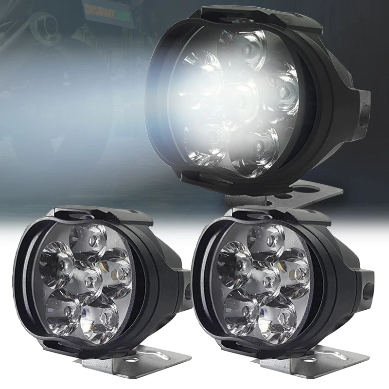 

2Pcs 6LED Motorcycle Headlight Universal White SpotLight Electric Vehicle Scooters Lamp High Brightness Modified Auxiliary Bulbs
