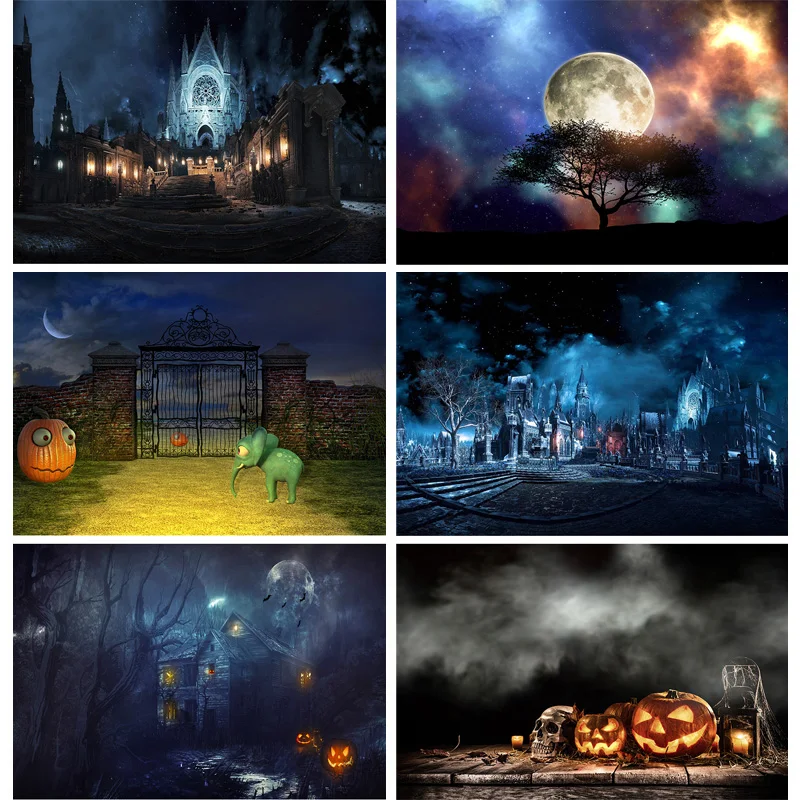 SHUOZHIKE Halloween Backdrop Pumpkin Lantern Forest Tombstone Baby Photography Background For Photo Studio Props 2182 XZR-01