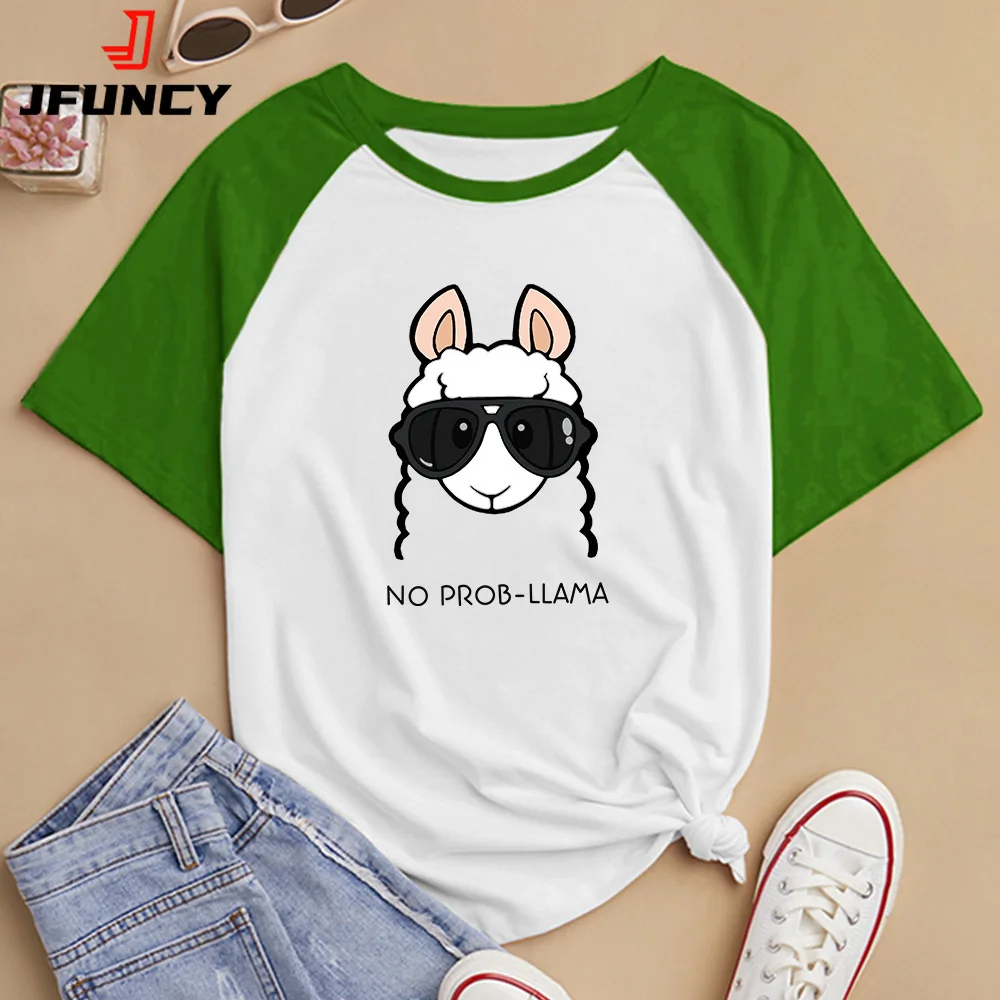 JFUNCY Women Short Sleeve T-shirt Top Girls Teenagers Summer Clothes 2022 Cute Sheep Print Graphic T Shirt Fashion Female Tshirt