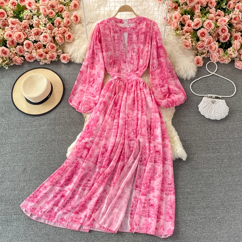 

Elegant Casual Bobo Tie Dye Midi Women Dress Floral Print Slim Vintage Party Beach Vestidos Femme Maxi Colorful Robe Clothes