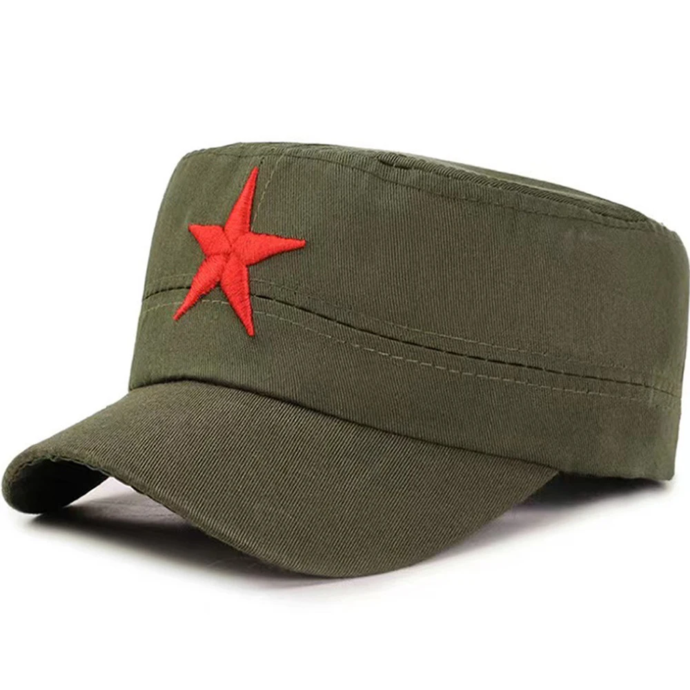 

Classic Men Military Hats with Red Star Unisex Army Flat Baseball Cap Camouflage Fishing Hat Peaked Cap Fashion Soldier Hat