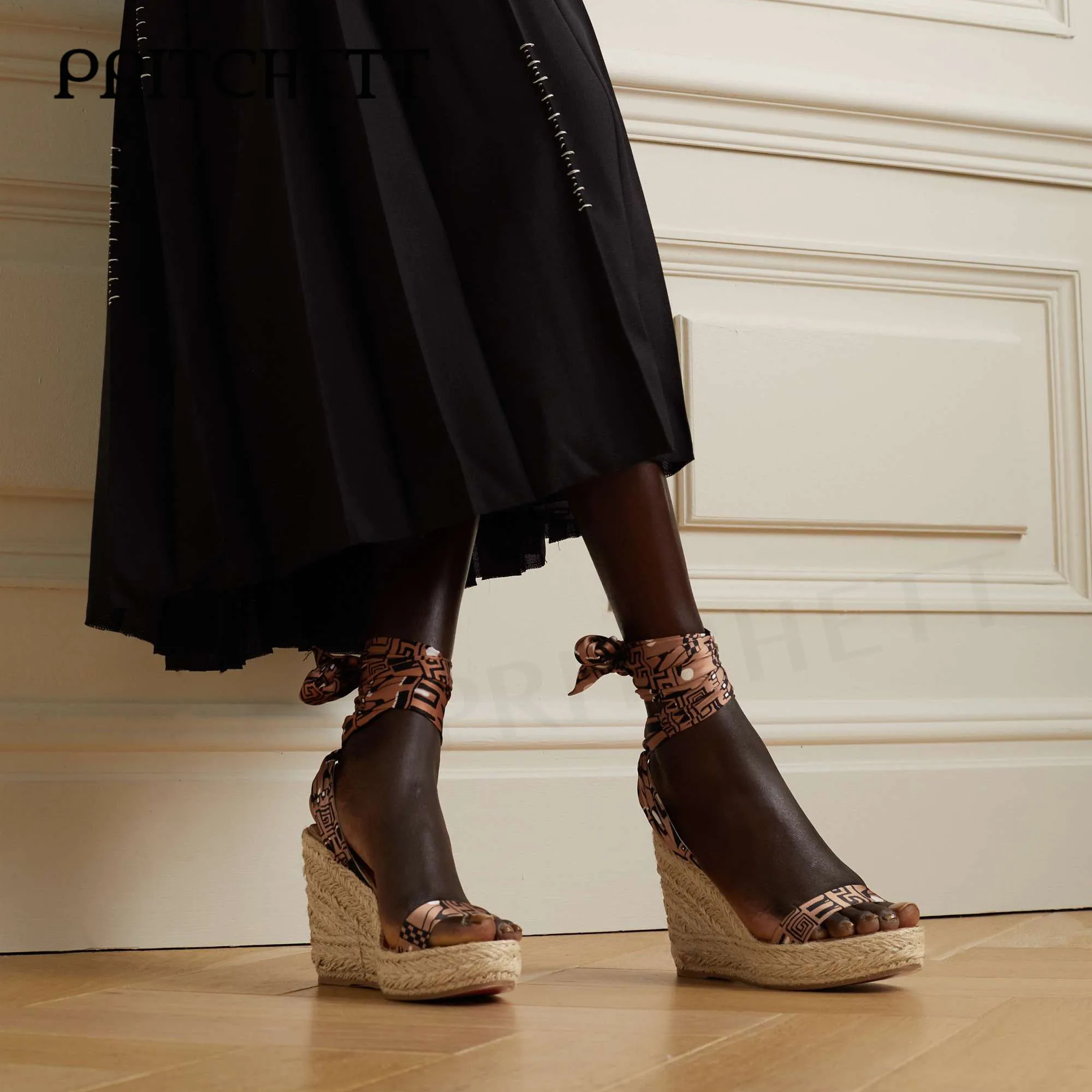 White Cotton Canvas Espadrille Wedge Sandals Round Toe Wedge High Heel Sandals Temperament Comfortable Ankle Strap Women's Shoes