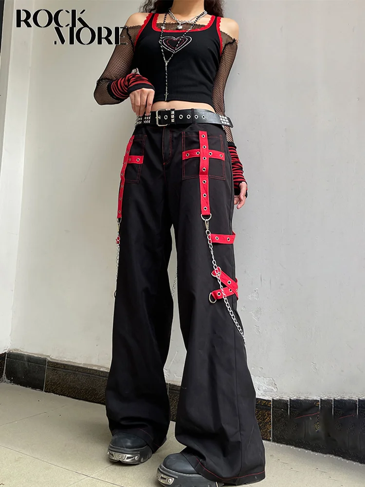 

Rockmore Punk Baggy Cargo Pants Y2K Streetwear Webbing Contrast Chain High Waist Wide Leg Trousers Women Hippie Joggers femme