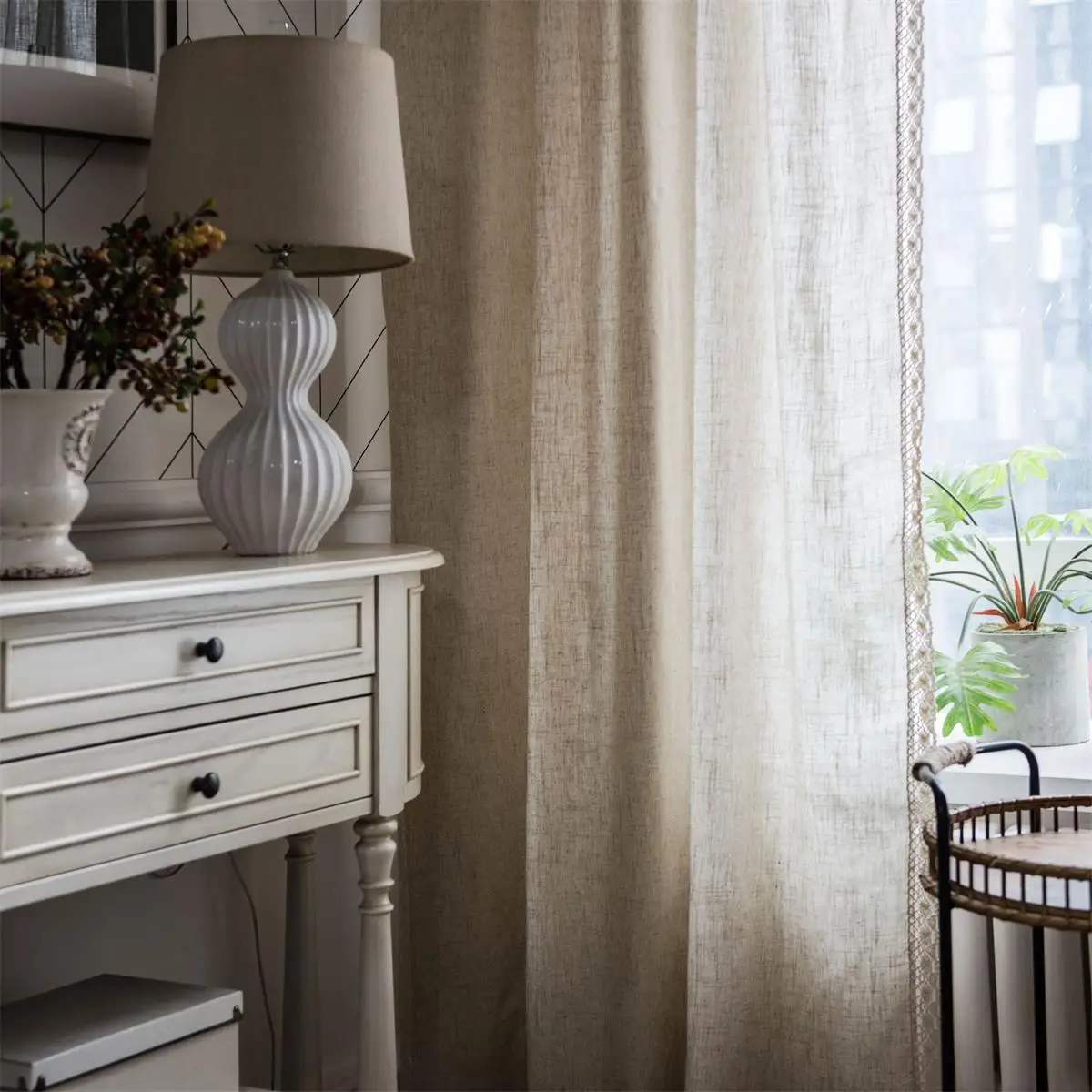 

Modern Linen Curtains for Living Room Bedroom Pure Color Cotton Linen Sheer Curtain Tulle Fabrics Gauze Semi-Shading Ramie Yarn