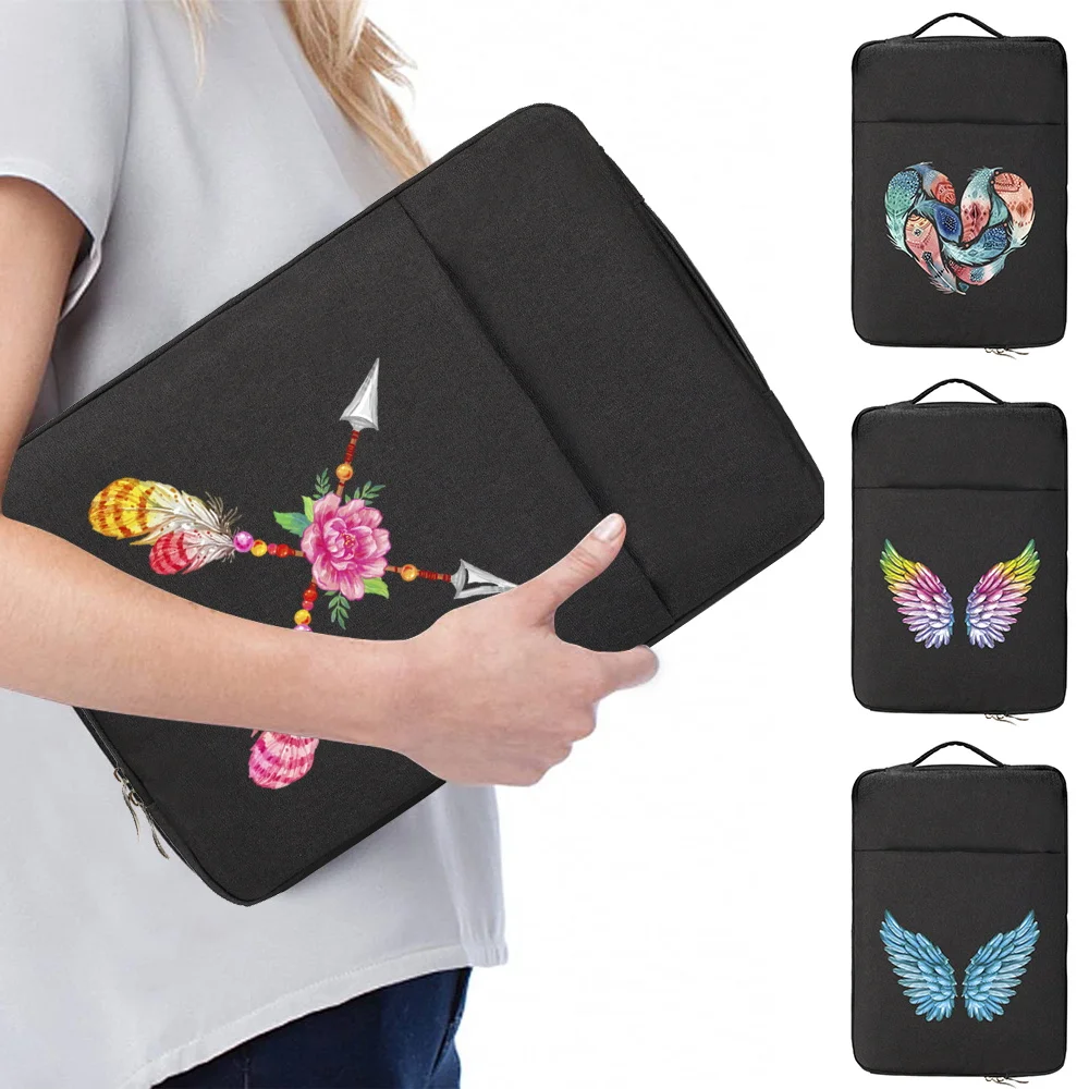 

Waterproof Zipper Laptop Bag for Apple Macbook Air Pro 16 Inch Dell XPS 11 12 13 14 15 Feather Pattern Notebook Case Handbag