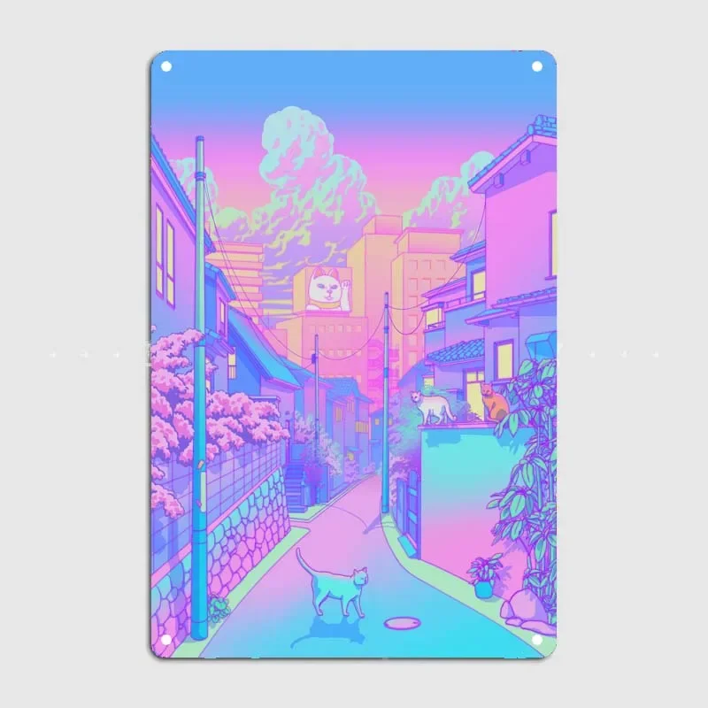 Аниме Декор для комнаты Neko City Предметы домашнего декора Металлические вывески