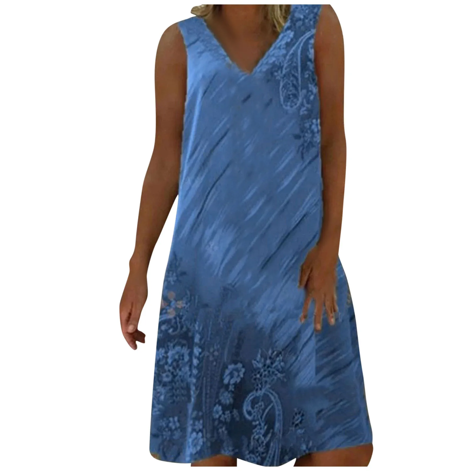 

Ladies Sleeveless Dresses V-neck Printing Party Mini Dress Casual Summer Dress Vestidos Women Clothes Fashion 2022 Summer Robe