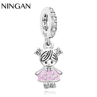 ningan family series cute little girl pendant charms 925 sterling silver dangle charms fit women bracelet dangle