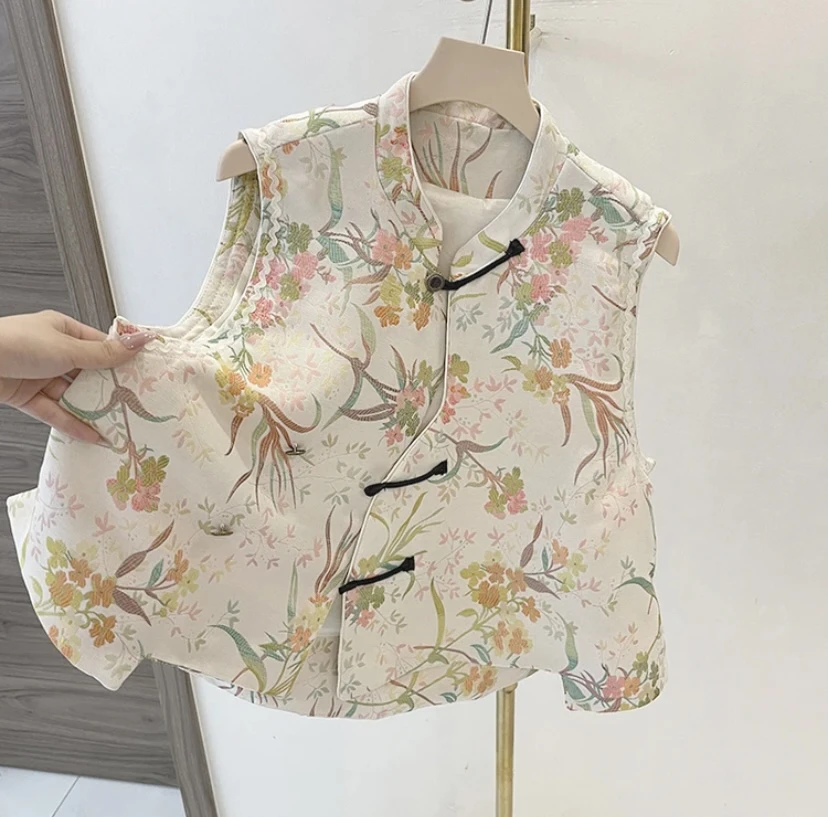 Новый китайский жилет Sle National для женщин осень 2024 новый жаккардовый без рукавов с