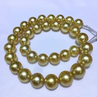 huge charming 1812 14mm natural south sea genuine gold round pearl necklace free shipping for women jewelry pearl necklace