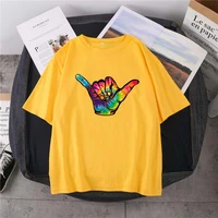summer new style 666 colorful gesture printing t shirt fashion casual daily short sleeved 100 cotton round neck unisex top