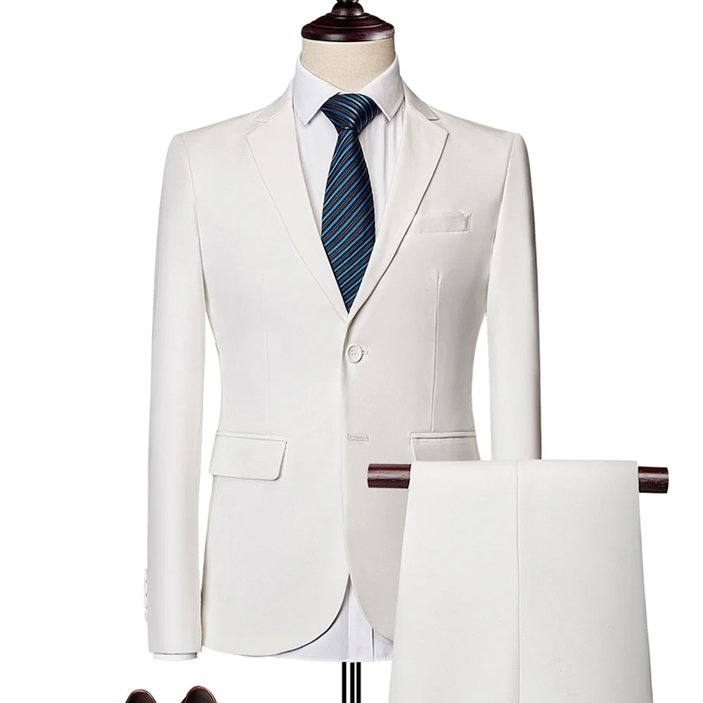 Blazers Pants Sets 2022 New Fashion Groom Wedding Dress Suits Men's Casual Business 2 Piece Set Suit Jacket Coat Trousers M-6XL