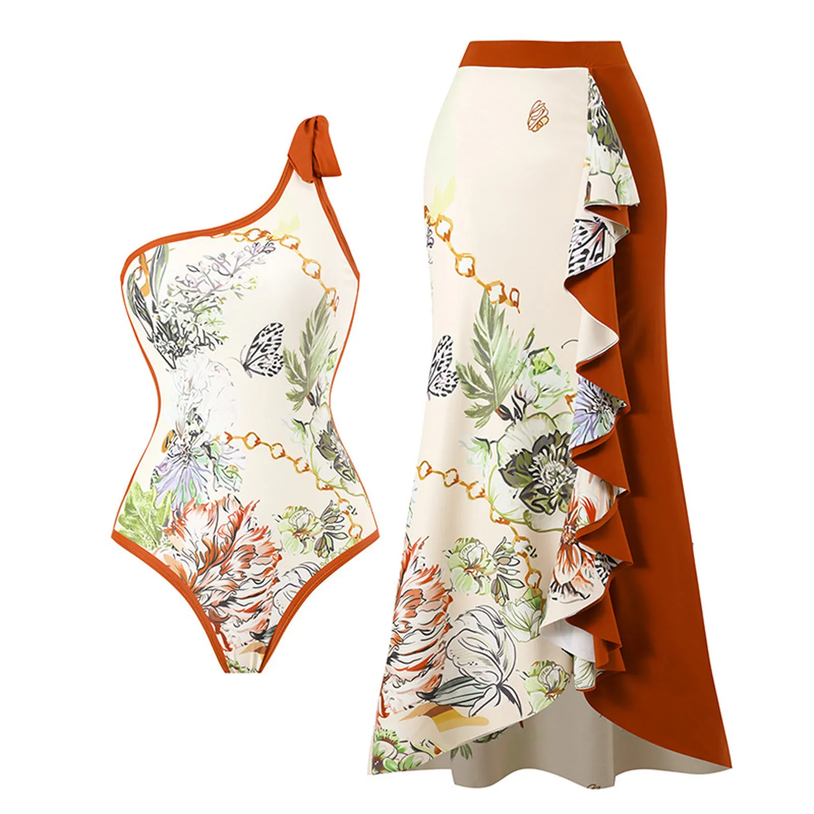 

Women 1 Piece Swimwear+1 Piece Cover UP Two Piece Vintage Print Swimsuit Monokini Bikini 2 Piece Swimsuits Men's Denim Shorts