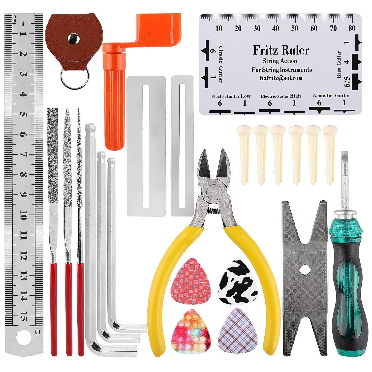 

Guitar Tool Kit File Wrench String Distance Ruler Stringer Polishing Accessory Guitar Repair Tool Parts Set Musical Instruments