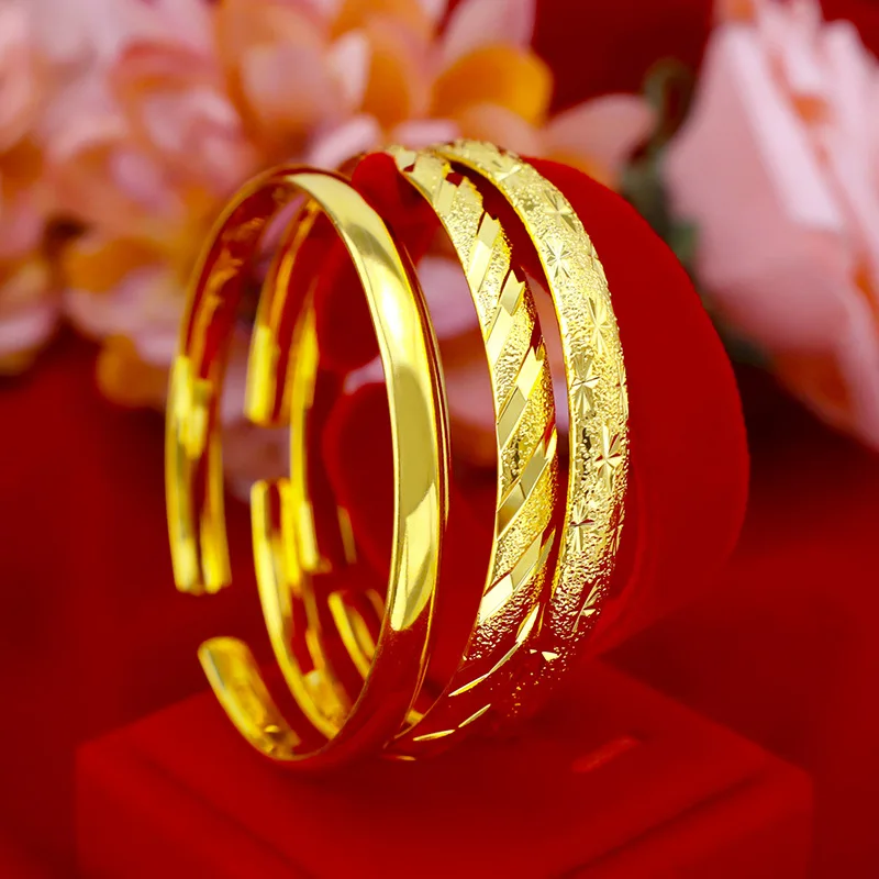 

2pcs/ set Beautiful 24K Gold Plated Bangles For Women Open Cuff Dubai Jewelry Cuff Bracelets Wedding Bracciali Donna Wholesale