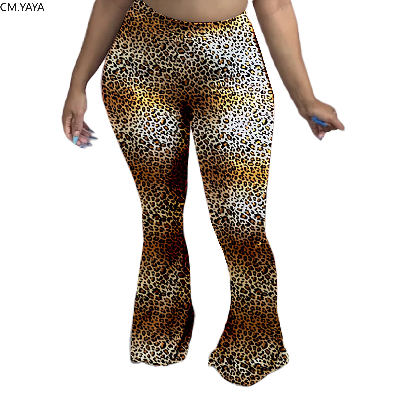 Женские спортивные леопардовые леггинсы CM.YAYA облегающие эластичные широкие