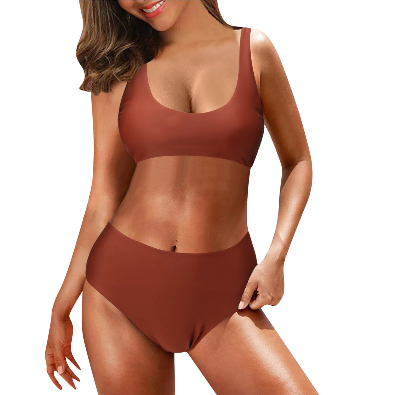 

Женская пляжная одежда, бикини на талии, сексуальный Высокий купальник, модная однотонная купальная одежда с разрезом, танкини, женский куп...