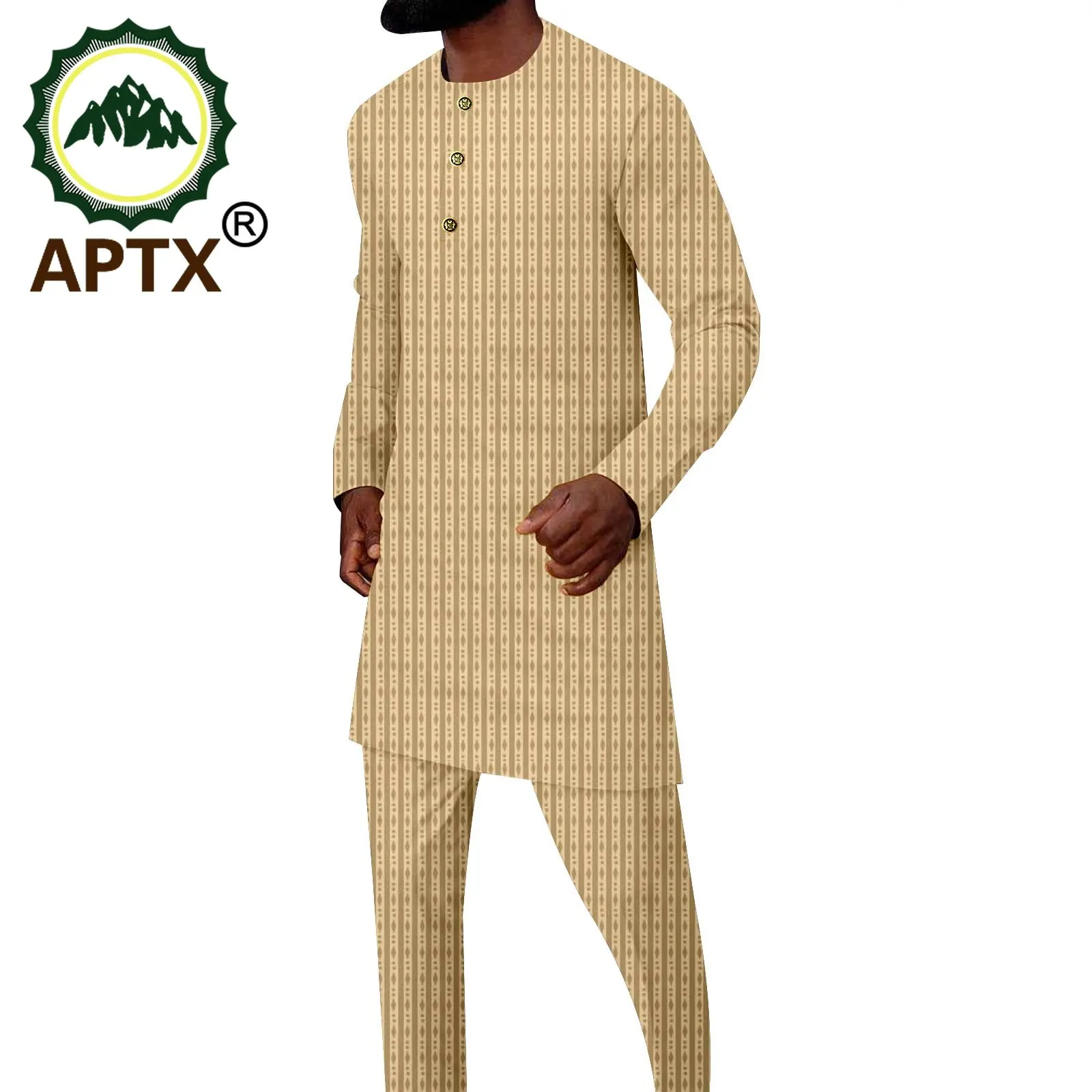 APTX African Men's Set Customized 2 Pieces Full Sleeves Long Top+ Ankle Length Slim Pants Handmade Casual Suit A2216159