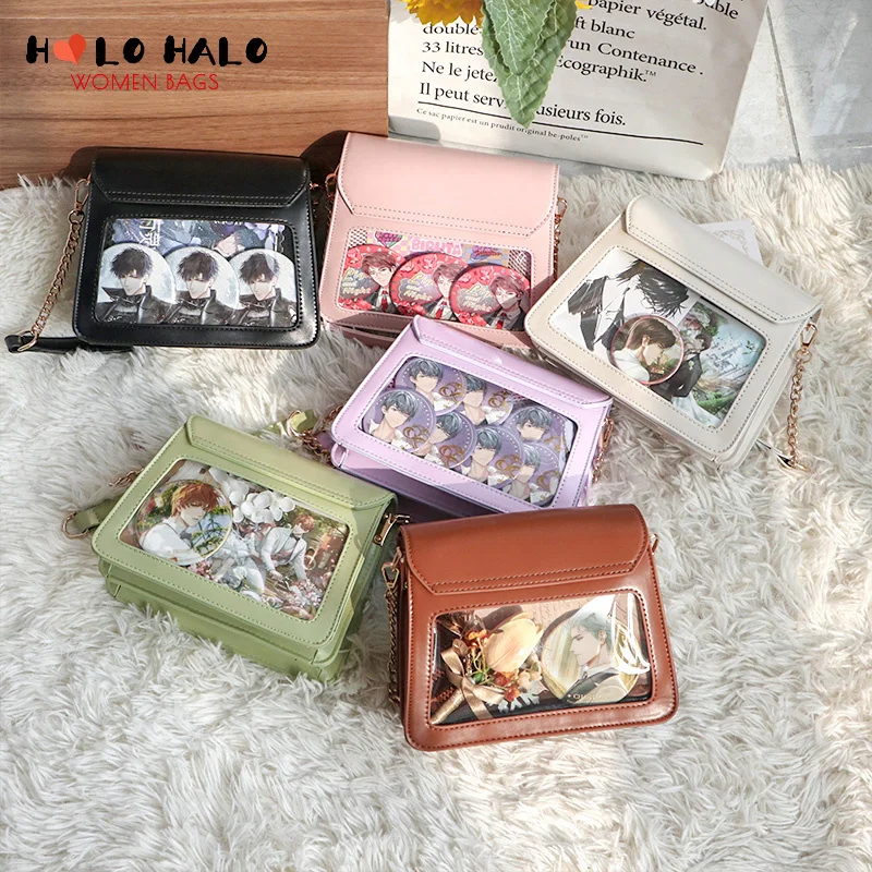 

Vintage Ita Bag Transparent Window Women Shoulder Bag for Pins Bagdges Display Clear Messenger Bag Sweet Lolita Girls Gifts