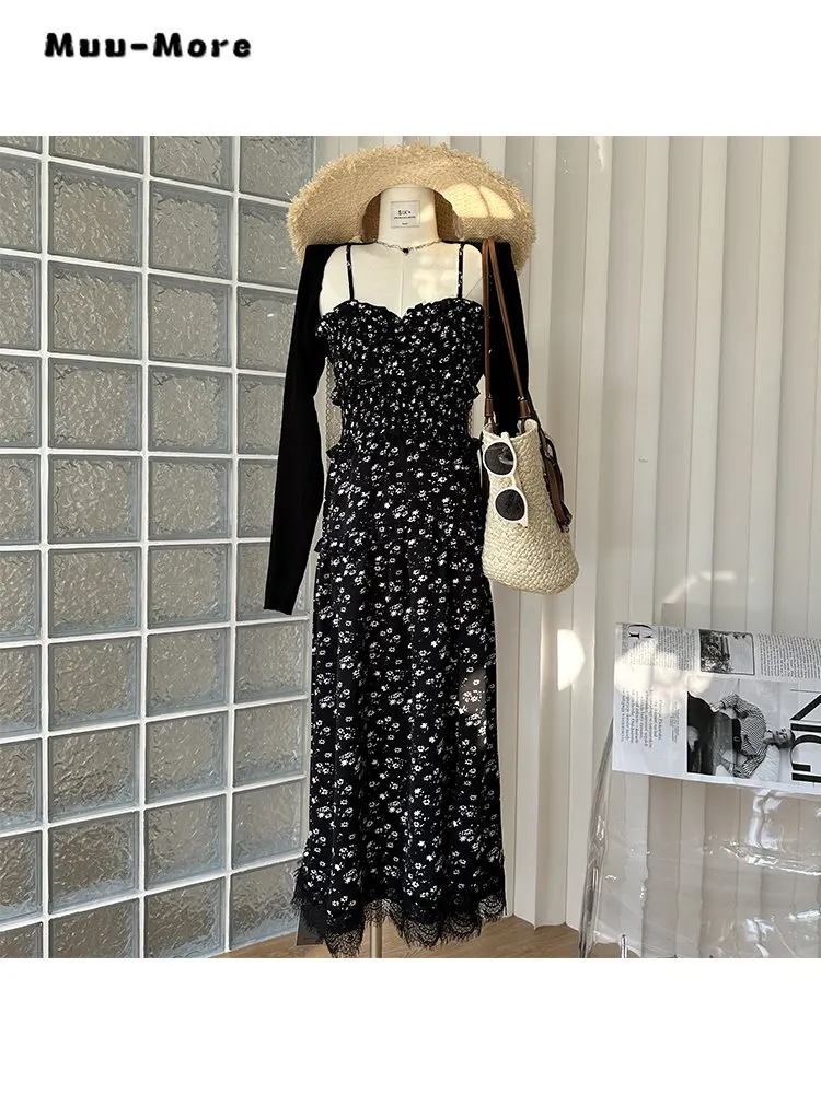 

Женское винтажное шифоновое платье на бретелях, элегантное платье средней длины без рукавов с цветочным принтом, с открытой спиной и высокой талией, лето 2023