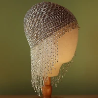 2022 new tassel crystal hat luxury hair accessories headdress for women jewelry beaded headgear silver color wedding hats