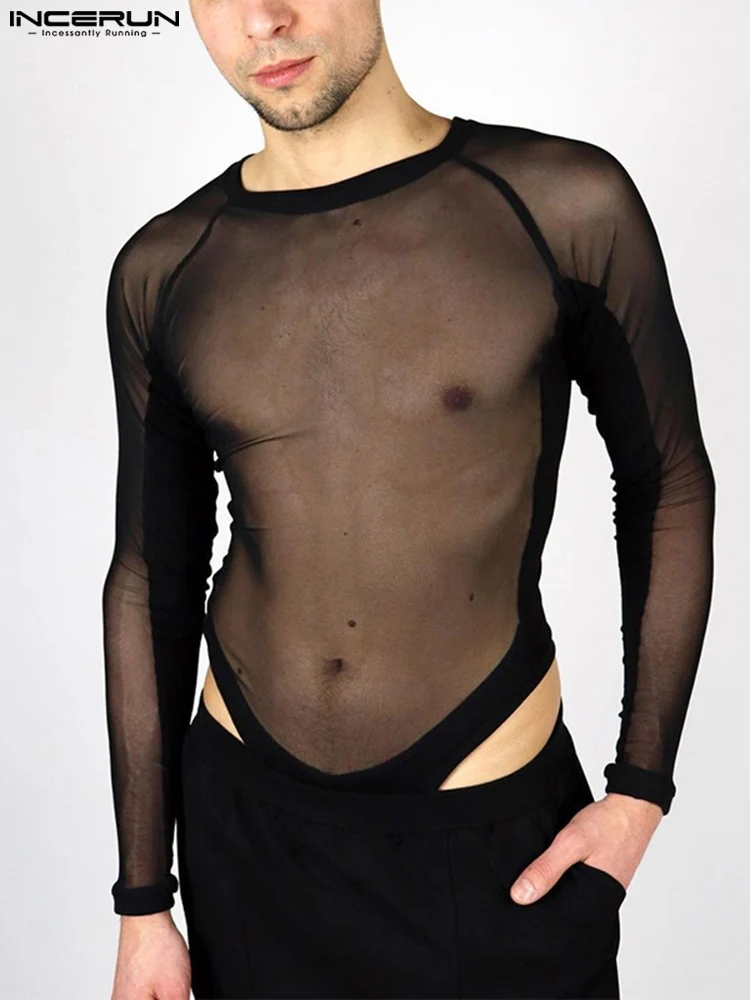 

INCERUN Sexy Leisure Men Comfortable Homewear Onesies Male Fashion Casual Hot Sale Long Sleeves See-though Suits Jumpsuits S-5XL
