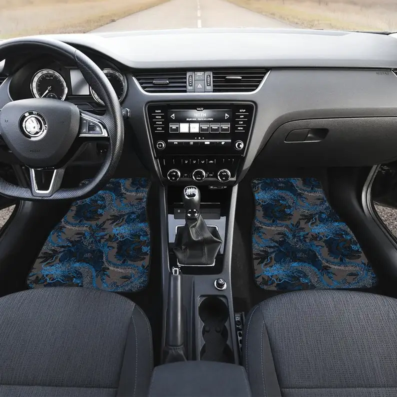 

Dark Grey Blue Dragon Car Floor Mats Set, Front and Back Floor Mats for Car, Car Accessories